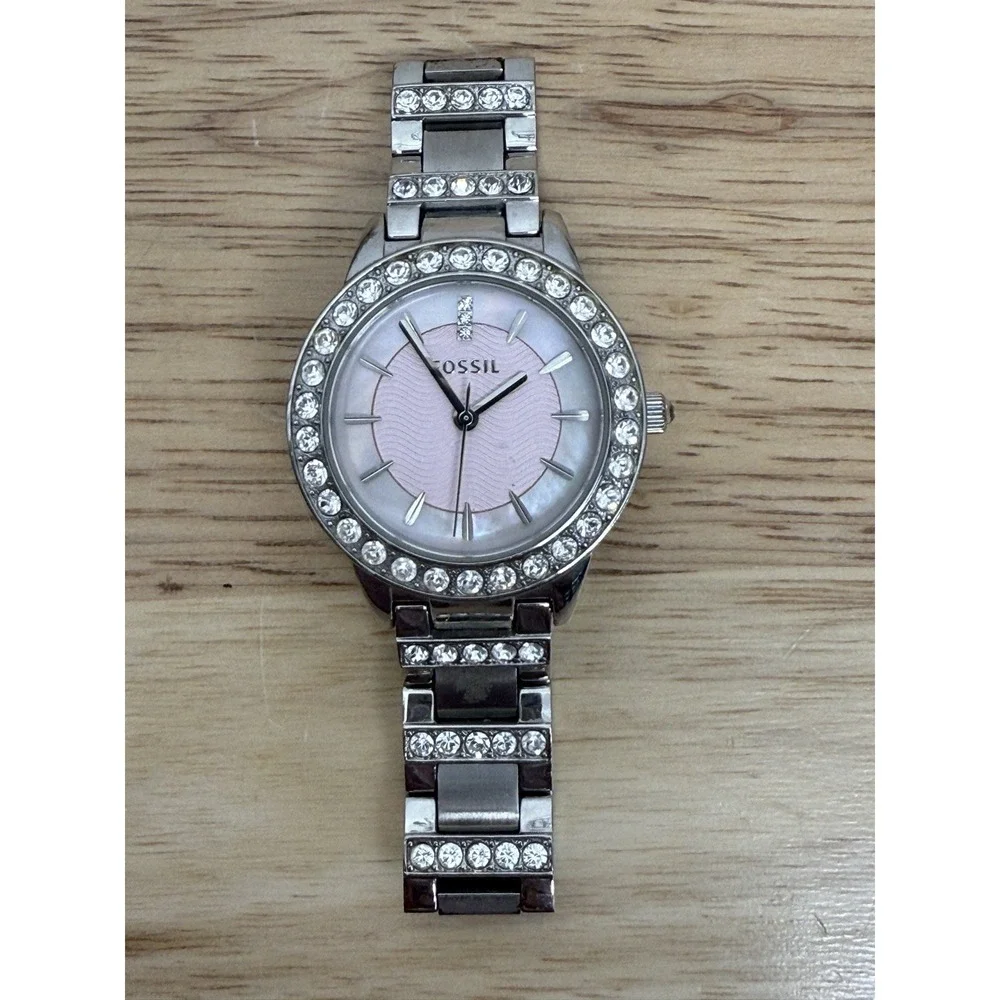 Fossil ES-2189 Women's Watch 34mm Crystal Silver‎ Tone Pink Dial